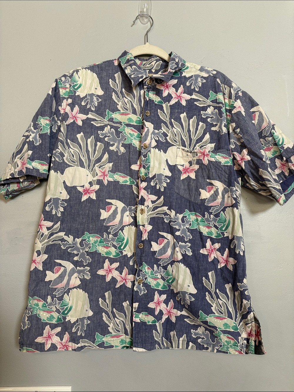 Cooke Street Honolulu Reverse Print Aloha Shirt Fish Reef Men’s L
